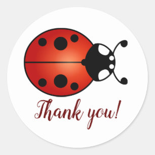 Sticker Rond Coccinelle Chanceuse Rouge Orange Noir Merci
