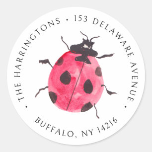 Sticker Rond Coccinelle Papeterie Aquarelle Adresse de Retour D