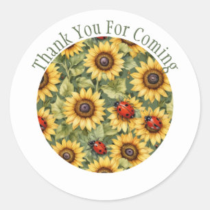 Sticker Rond Coccinelle Tournesol Cadeau de Remerciement