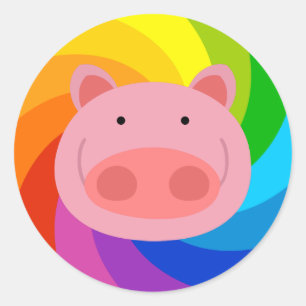 Sticker Rond Cochon arc-en-ciel