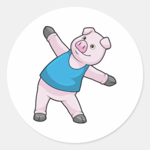 Sticker Rond Cochon au Yoga Étirement