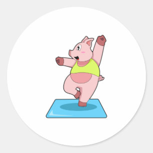 Sticker Rond Cochon au yoga Fitness