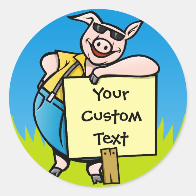 Sticker Rond Cochon avec panneau (Devant)