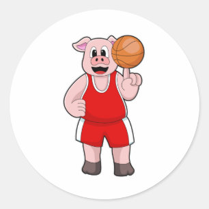 Sticker Rond Cochon de basket-ball