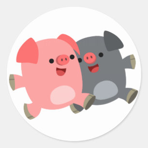 Sticker Rond Cochon de caricatures noir et blanc