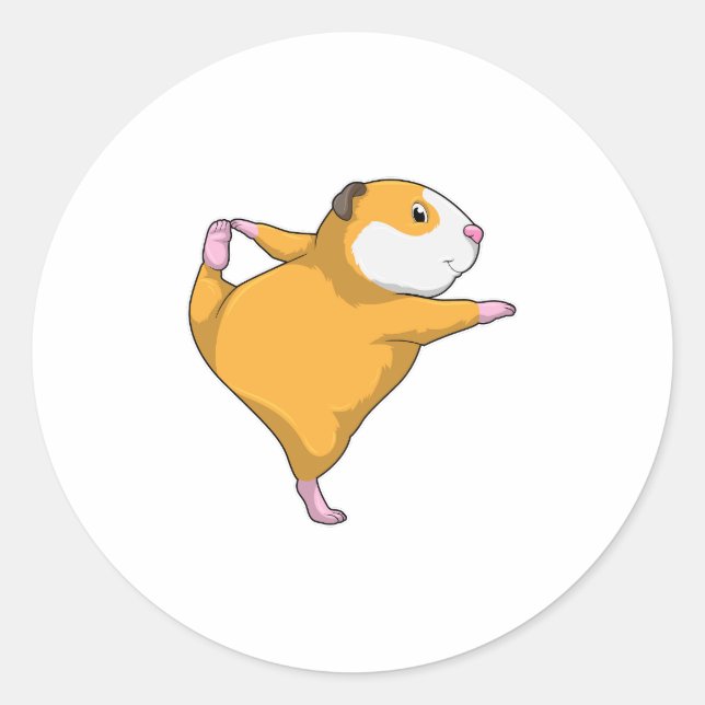 Sticker Rond Cochon de Guinée au Yoga Exercice d'étirement (Devant)