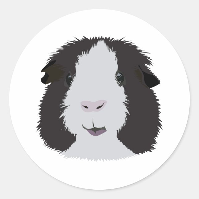 Sticker Rond Cochon de Guinée noir et blanc (Devant)