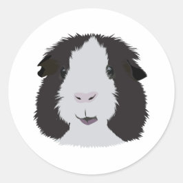 Sticker Rond Cochon de Guinée noir et blanc