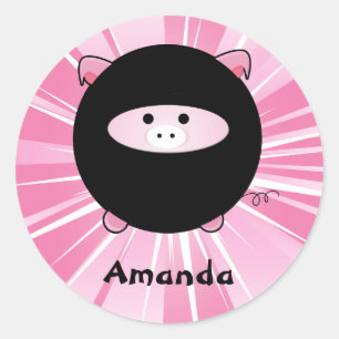 Sticker Rond Cochon de Ninja personnalisé en rose