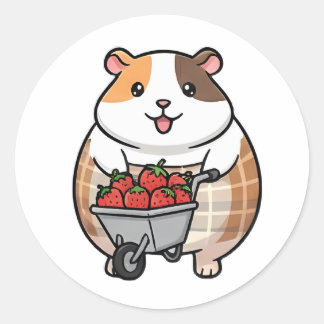 Sticker Rond Cochon d'Inde aux Fraises