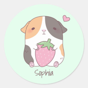 Sticker Rond Cochon d'Inde Mignon Et Fraise Personnalisé