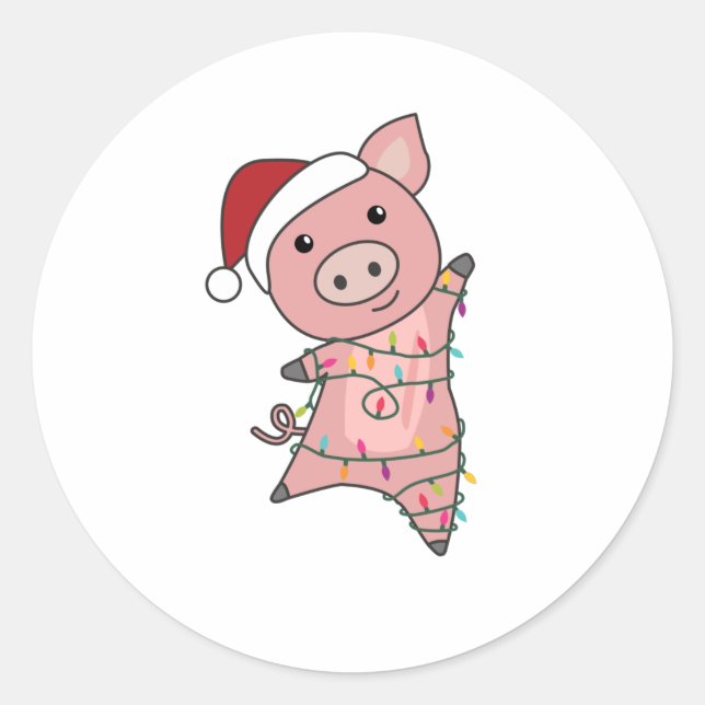 Sticker Rond Cochon Joyeux Noël Animaux Cochons (Devant)