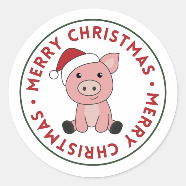 Sticker Rond Cochon Joyeux Noël Animaux Cochons Classic Round S (Devant)
