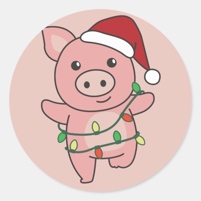 Sticker Rond Cochon Noël Animaux d'hiver Cochons Classic Round  (Devant)