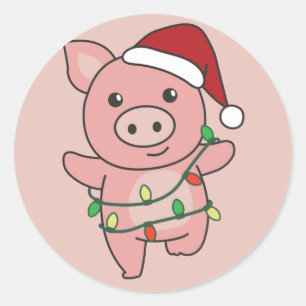 Sticker Rond Cochon Noël Animaux d'hiver Cochons Classic Round 