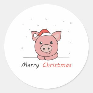Sticker Rond Cochon Noël Neige Animaux d'hiver Cochons