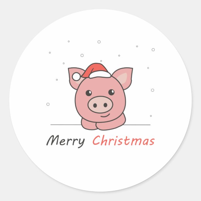 Sticker Rond Cochon Noël Neige Animaux d'hiver Cochons (Devant)
