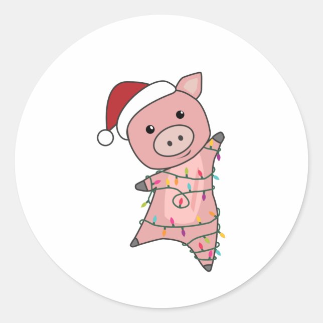 Sticker Rond Cochon Noël Neige Animaux d'hiver Cochons (Devant)