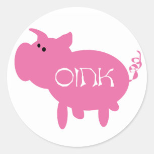 Sticker Rond Cochon rose