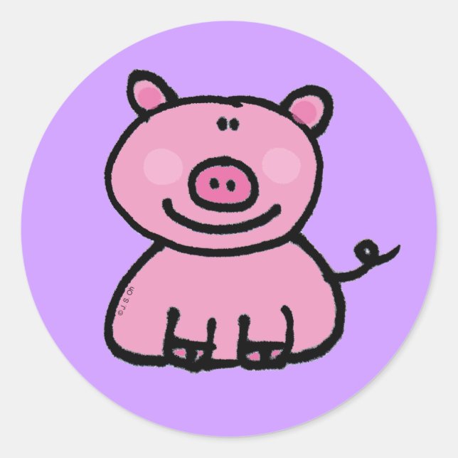 Sticker Rond Cochon rose (Devant)