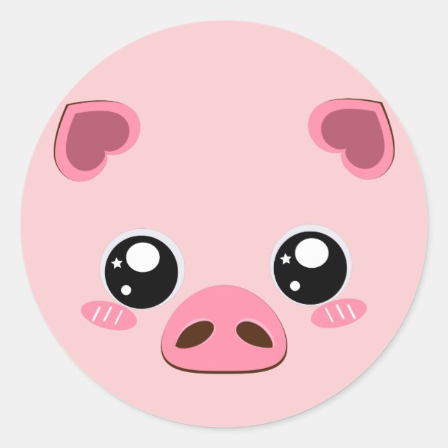 Sticker Rond Cochon rose mignon (Devant)