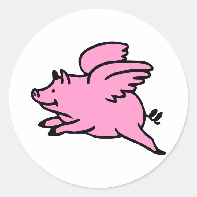 Sticker Rond Cochon volant rose blanc (Devant)