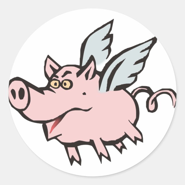 Sticker Rond cochon volant Sau flying pig (Devant)