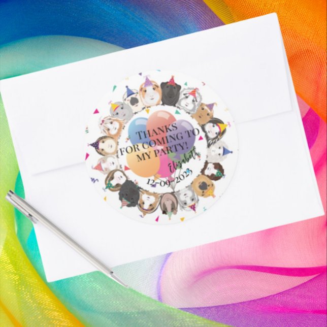 Sticker Rond Cochons et ballons de Guinée mignonne fête d'anniv (Créateur téléchargé)