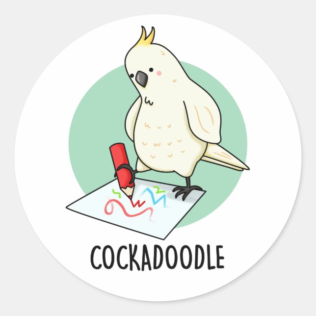 Sticker Rond Cockadoodle amusant Cockatoo Pun (Devant)