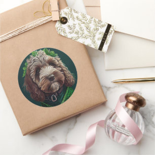 Sticker Rond Cockapoo Dog en robe de fête St. Patrick