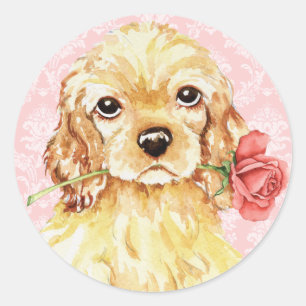 Sticker Rond Cocker rose de Valentine
