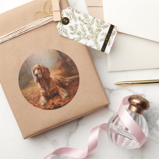 Sticker Rond Cocker Spaniel à l'automne Feuilles automne Inspir (Cadeaux)