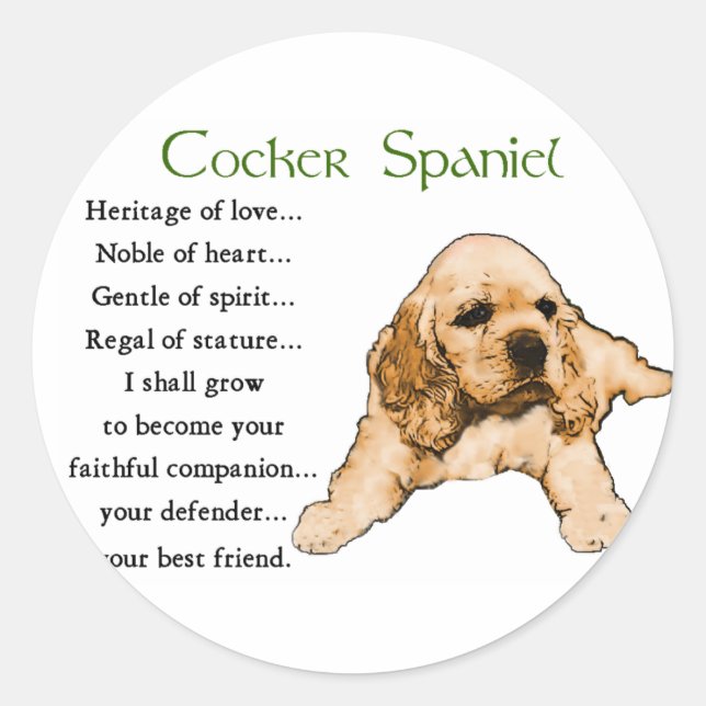 Sticker Rond Cocker Spaniel Amateurs Cadeaux (Devant)
