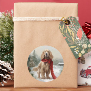 Sticker Rond Cocker Spaniel Chien dans Noël de neige