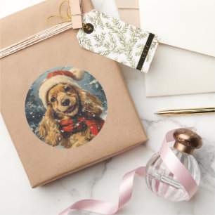 Sticker Rond Cocker Spaniel Christmas