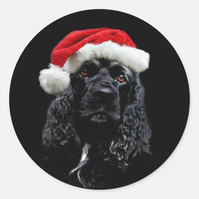 Sticker Rond Cocker Spaniel Christmas (Devant)
