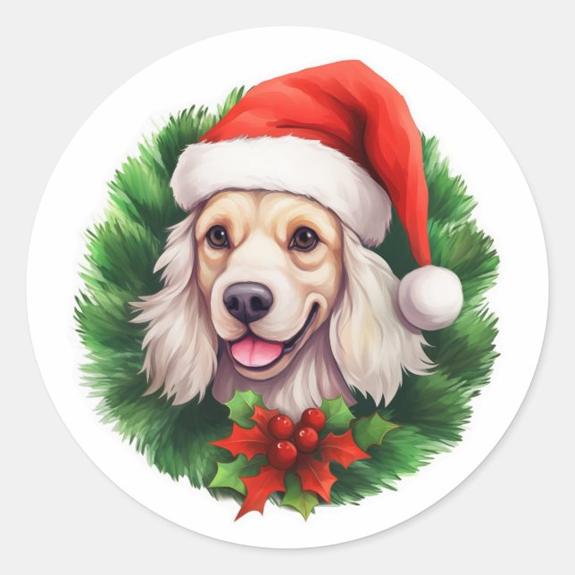 Sticker Rond Cocker Spaniel Christmas Wreath (Devant)