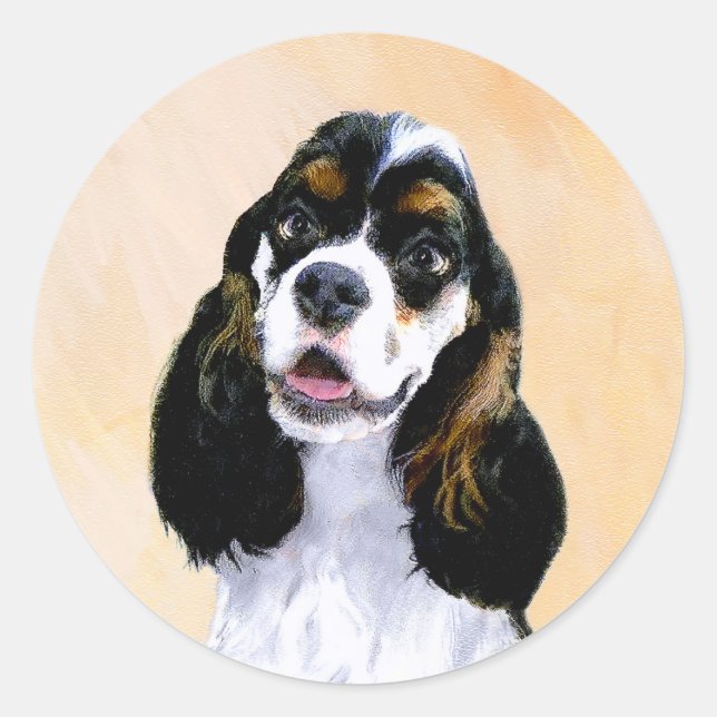 Sticker Rond Cocker Spaniel (Parti) Peinture - Art original de  (Devant)