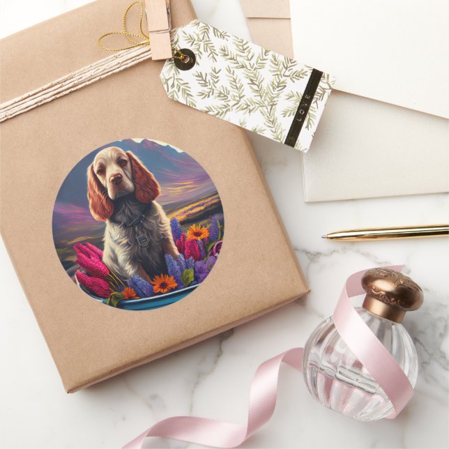 Sticker Rond Cocker Spaniel sur une pagaie : Une aventure pitto (Cadeaux)