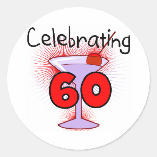 Sticker Rond Cocktail célébrant 60 t-shirts et cadeaux