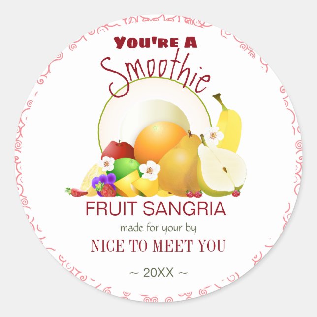 Sticker Rond Cocktail de fruits | Amitié Hello Funny (Devant)