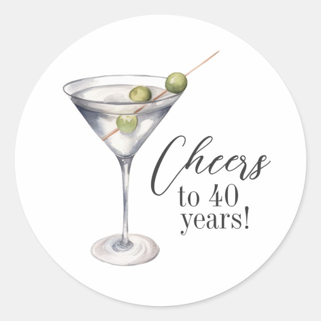Sticker Rond Cocktail Martini de 40 ans fête d'anniversaire (Devant)