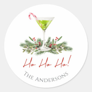 Sticker Rond Cocktail Martini et Gui de Bonbon Cannelle Festif 