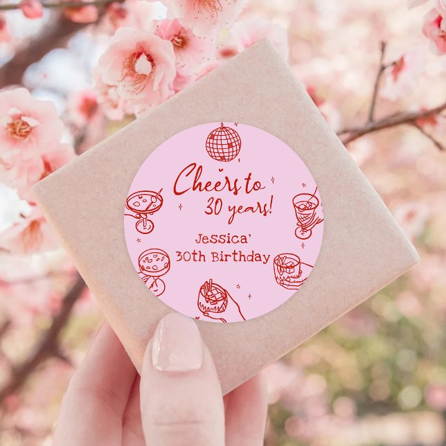 Sticker Rond Cocktail original rose rétro tiré à la main (Créateur téléchargé)