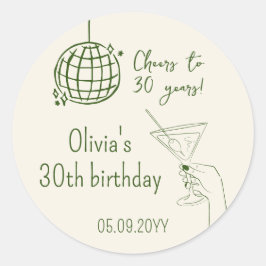 Sticker Rond Cocktail Retro Anniversaire Fancy