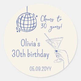 Sticker Rond Cocktail Retro Anniversaire Fancy