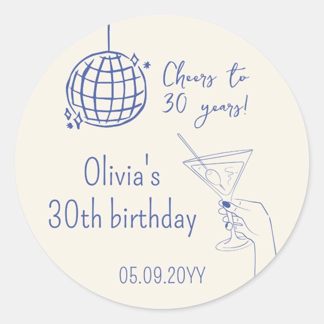 Sticker Rond Cocktail Retro Anniversaire Fancy (Devant)