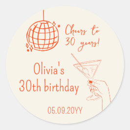 Sticker Rond Cocktail Retro Anniversaire Fancy
