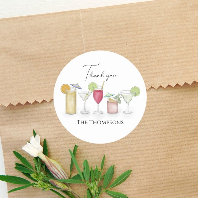 Sticker Rond Cocktail simple Boissons Aquarelle Merci amusant (Créateur téléchargé)