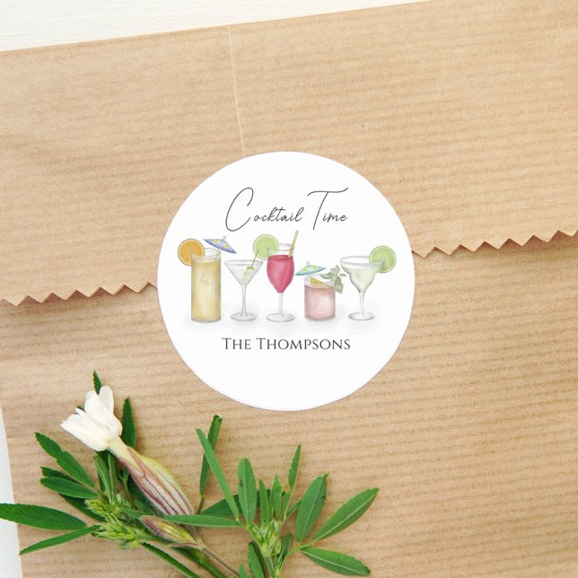 Sticker Rond Cocktail simple Boissons Aquarelle Whimsical Fun (Créateur téléchargé)